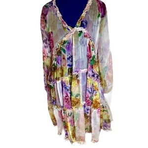 Johnny Was Lavender Floral Tiered Boho Dress